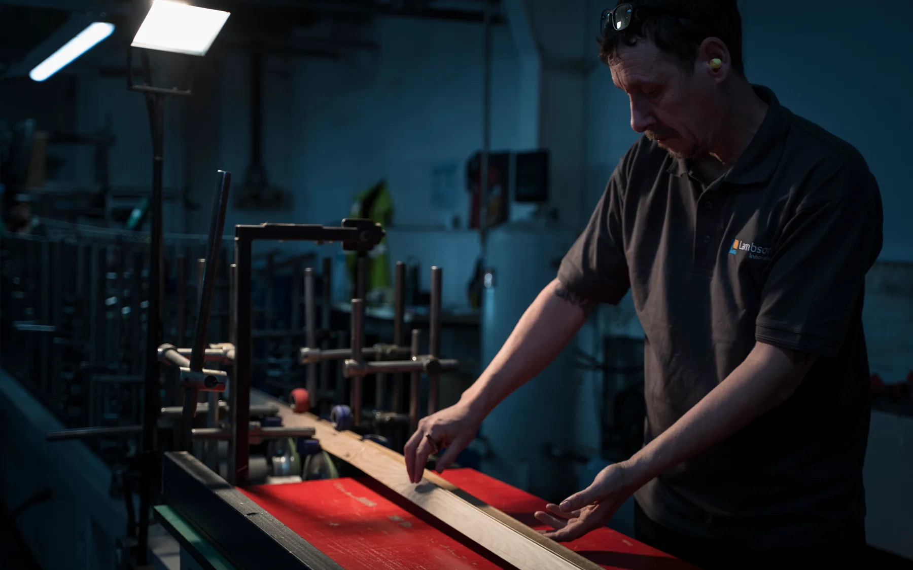 Working a timber section under a task lamp